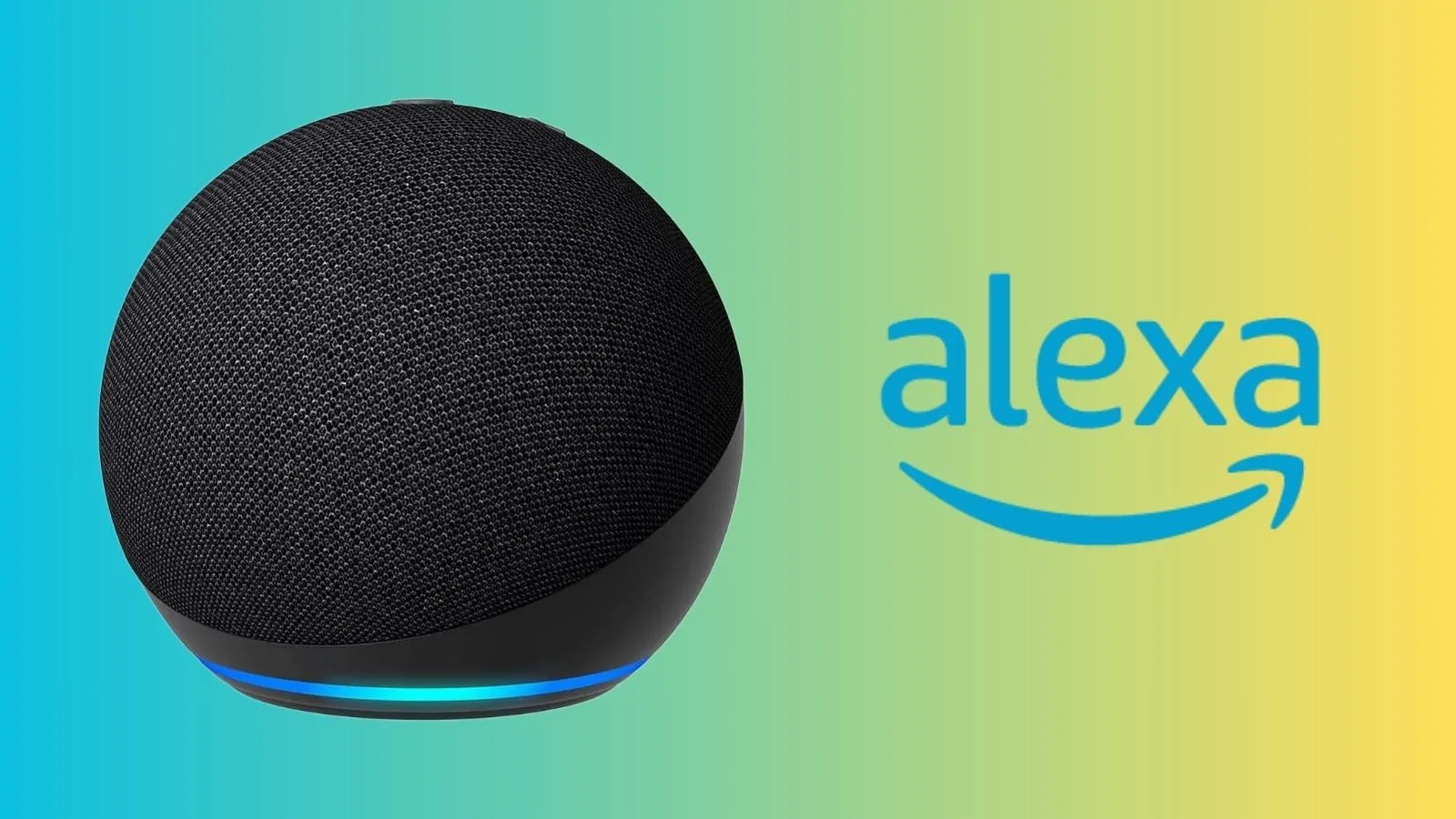 A close-up image of an Amazon Alexa smart speaker, with the Alexa logo on a colorful background. This image represents the voice-controlled device used for finding deals and managing purchases, as part of an Amazon Alexa shopping guide.