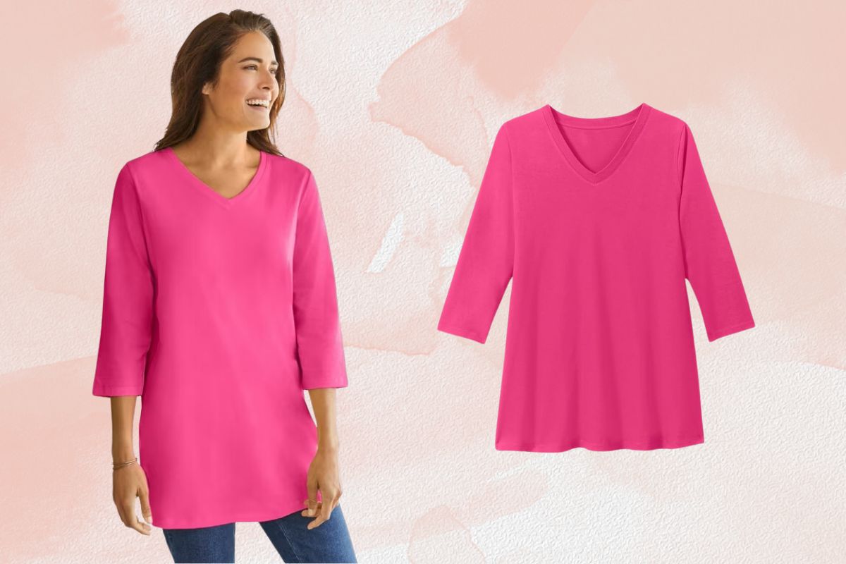 OneStopPlus Perfect Three-Quarter-Sleeve Scoopneck Tunic