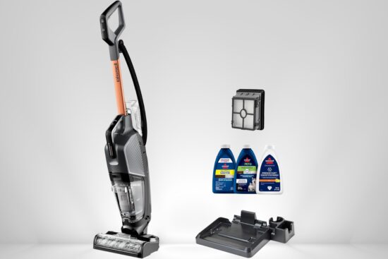 Bissell® CrossWave® HydroSteam™ Wet Dry Vac, a cleaning appliance that can vacuum, mop, and steam clean floors simultaneously.