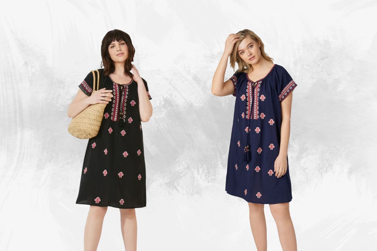 Ellos Women's Plus Size Embroidered Tunic Dress: Boho Chic Comfort for Every Curve