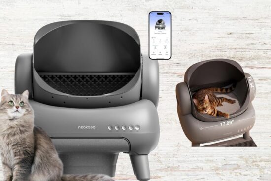 A smart self-cleaning cat litter box with an open-top design, app control, and a comfortable space for cats.