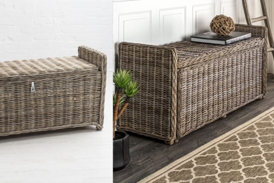 GrandinRoad Bristol Wicker Storage Bench: Stylish Outdoor Storage Solutions