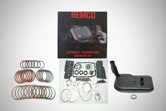 Remco 6L80E Transmission Rebuild Kit with clutch plates, gaskets, seals, filter, and essential parts for restoring 6L80E automatic transmissions.
