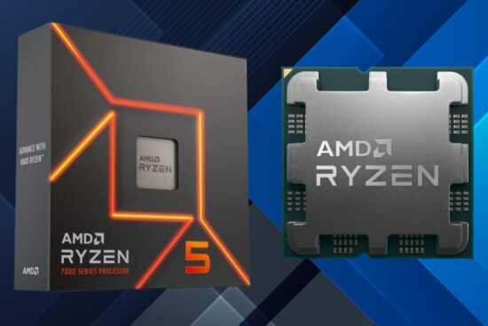 The AMD Ryzen 5 7600X processor box and CPU showcasing its gaming-focused design.
