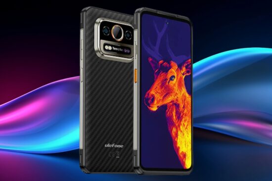 A Ulefone rugged smartphone with a thermal imaging camera, showing a heat-detected deer on its screen.