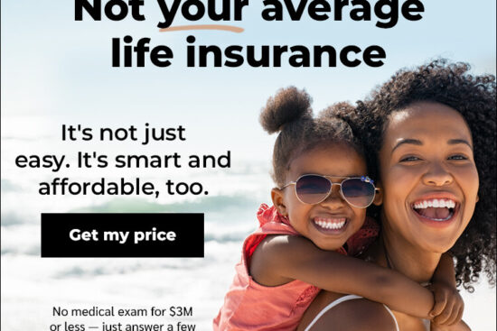 Advertisement for Ladder life insurance featuring a happy mother and daughter with the tagline "Not your average life insurance."