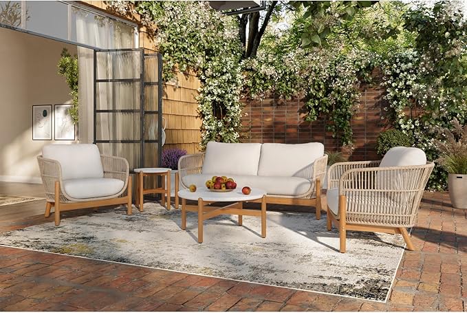 New Classic Furniture Solstice Woven Rope Patio Furniture with Acacia Wood Frame.