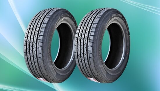 Two Landspider CityTraxx H/T tires shown side by side with black sidewalls and highway tread design.