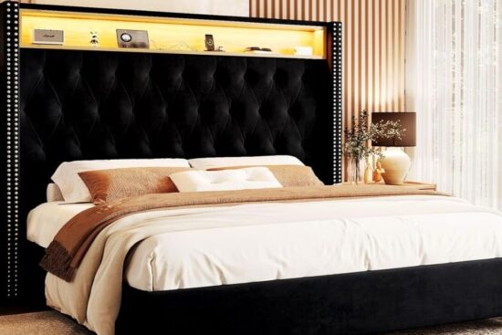 Jocisland Queen Size Bed Frame 53.6'' Tall Headboard