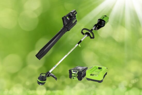 Greenworks Pro 80V Cordless Brushless String Trimmer + Leaf Blower Combo.
