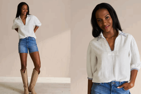 Women's Embroidered Double Gauze Top - Tecovas