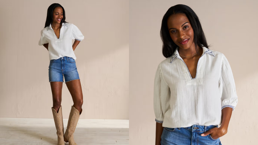 Women's Embroidered Double Gauze Top - Tecovas