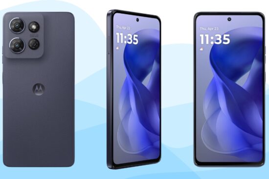 Front and back view of the Motorola Moto G Power showing its triple camera setup and full-screen display.