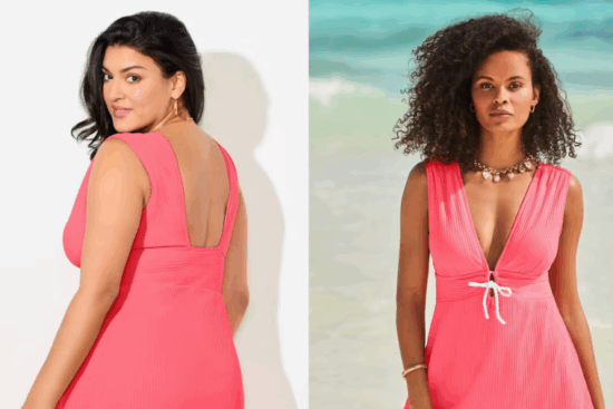 Ribbed Rope-Tie V-Neck Swimdress by Swimsuits for All