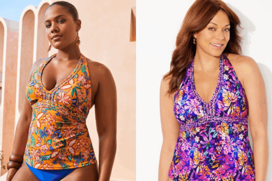 Swimsuits for All Braid Trim Halter Tankini Set