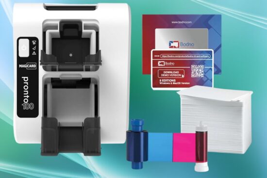 Bodno Magicard Pronto 100 ID Card Printer & Complete Supplies Package ID Software