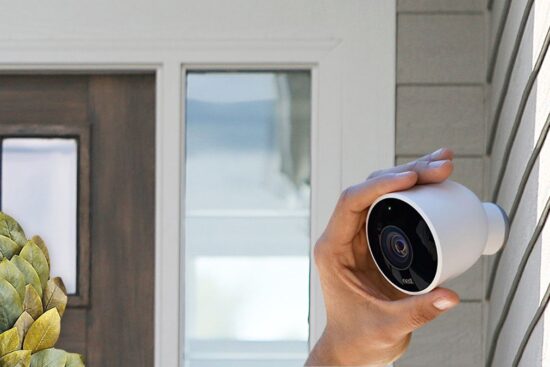 Nest Outdoor Security Camera White NC2100ES Bundle with 2 Pack WiFi Smart Plug