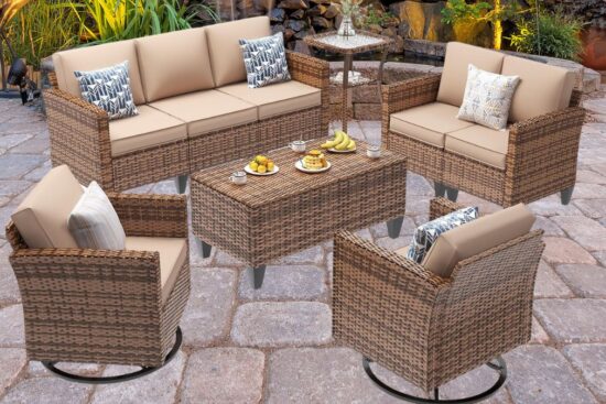 UDPATIO Patio Furniture Set, 6 Pieces Outdoor Furniture Sets with Rocking Swivel Chairs