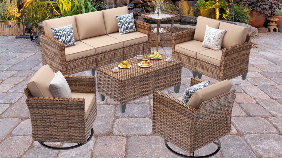 UDPATIO Patio Furniture Set, 6 Pieces Outdoor Furniture Sets with Rocking Swivel Chairs