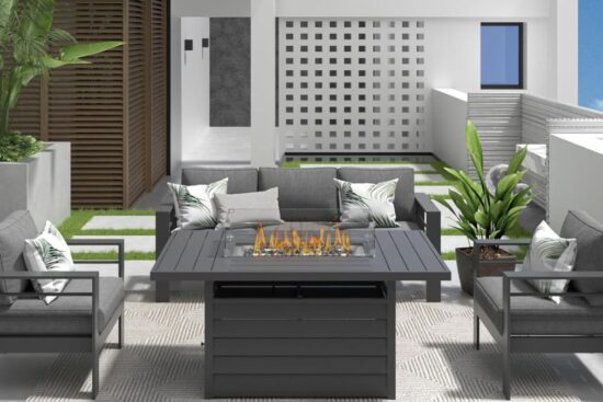 Solaste Aluminum Patio Furniture Set with Fire Pit Table,