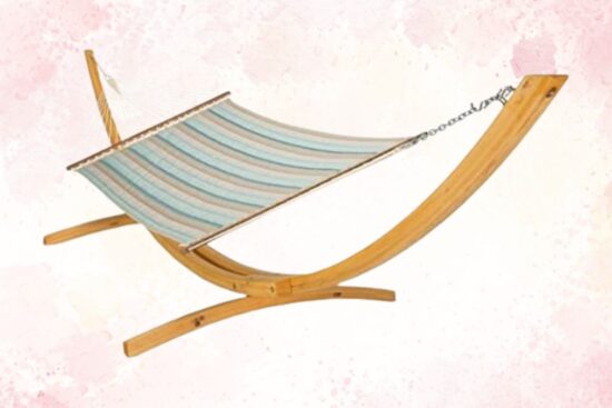 Hatteras Hammocks Large Gateway Mist Sunbrella Quilted Hammock with Free Extension Chains & Tree Hooks