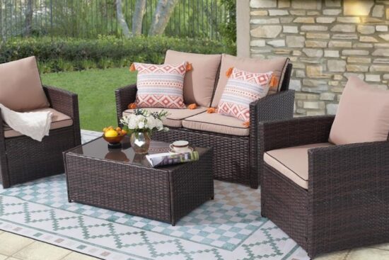 JOIVI Patio Furniture Set, 4 Piece Outdoor Patio Conversation Set
