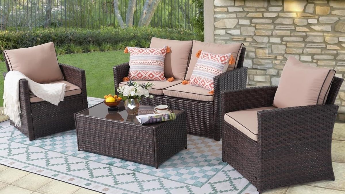 JOIVI Patio Furniture Set, 4 Piece Outdoor Patio Conversation Set