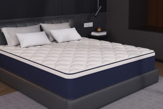 Plush king size mattress with a quilted top on a modern bed frame
