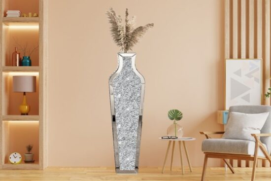 SHYFOY 43" Extra Large Floor Vase Oversized Crushed Diamond Mirrored Vase Silver.