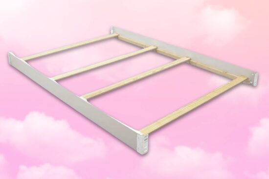 CC KITS crib conversion kit shown with solid wood rails for turning a crib into a full-size bed.