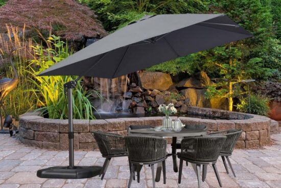 PURPLE LEAF 10 Feet Patio Umbrella with Base Outdoor Cantilever Square Umbrella