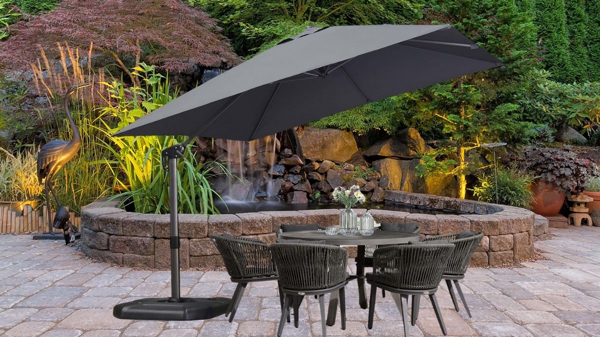 PURPLE LEAF 10 Feet Patio Umbrella with Base Outdoor Cantilever Square Umbrella