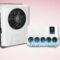 White 12V truck air conditioner split unit with digital control and four vents.
