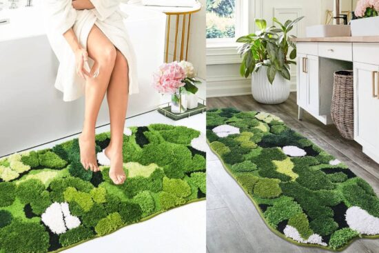Turn Your Bathroom into a Forest Oasis with the Hifuwan Green Moss Rug
