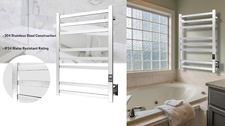 Peaktrivol 8-Bar Heated Towel Rack - Slim Design
