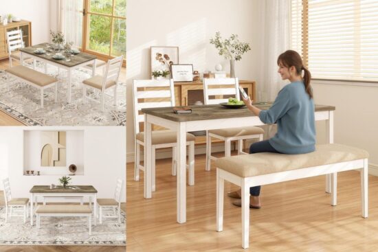 ROCSUMOO Farmhouse Dining Table Set: Vintage Style, Modern Comfort