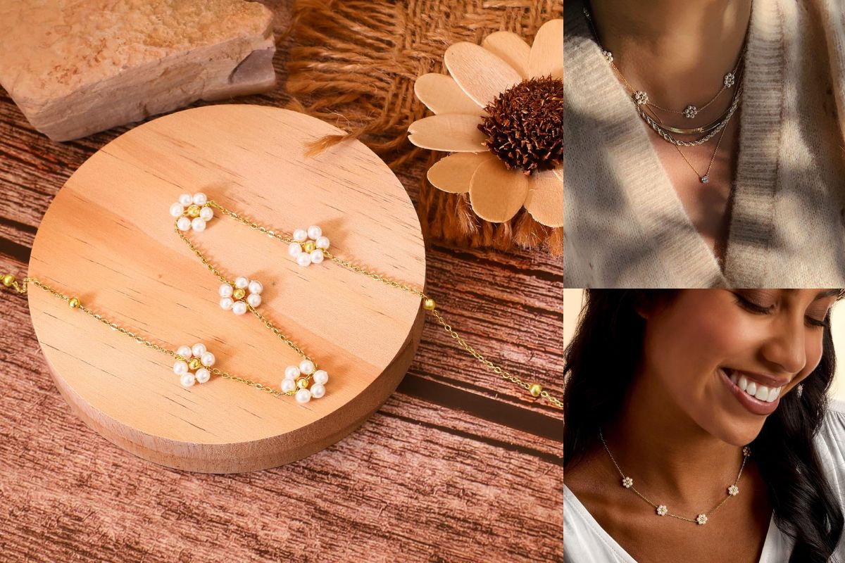 SmileBelle Daisy Pearl Necklace: A Handcrafted Floral Statement Piece