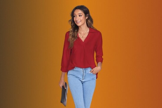 Newchoice Womens Collared V Neck 3/4 Sleeve Shirts