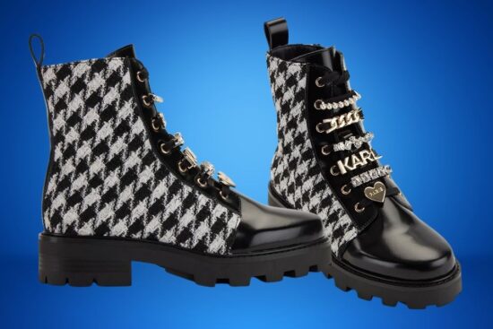 KARL LAGERFELD Women's Mela Platform Combat Boot with Pins