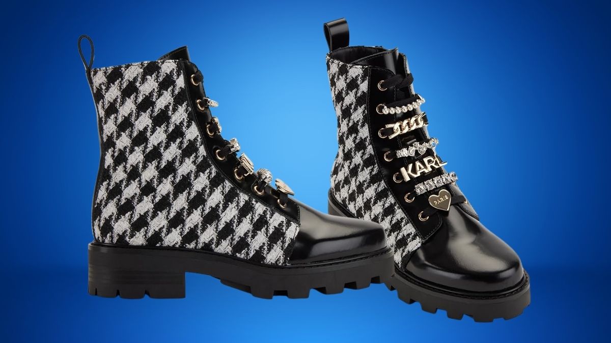 KARL LAGERFELD Women's Mela Platform Combat Boot with Pins