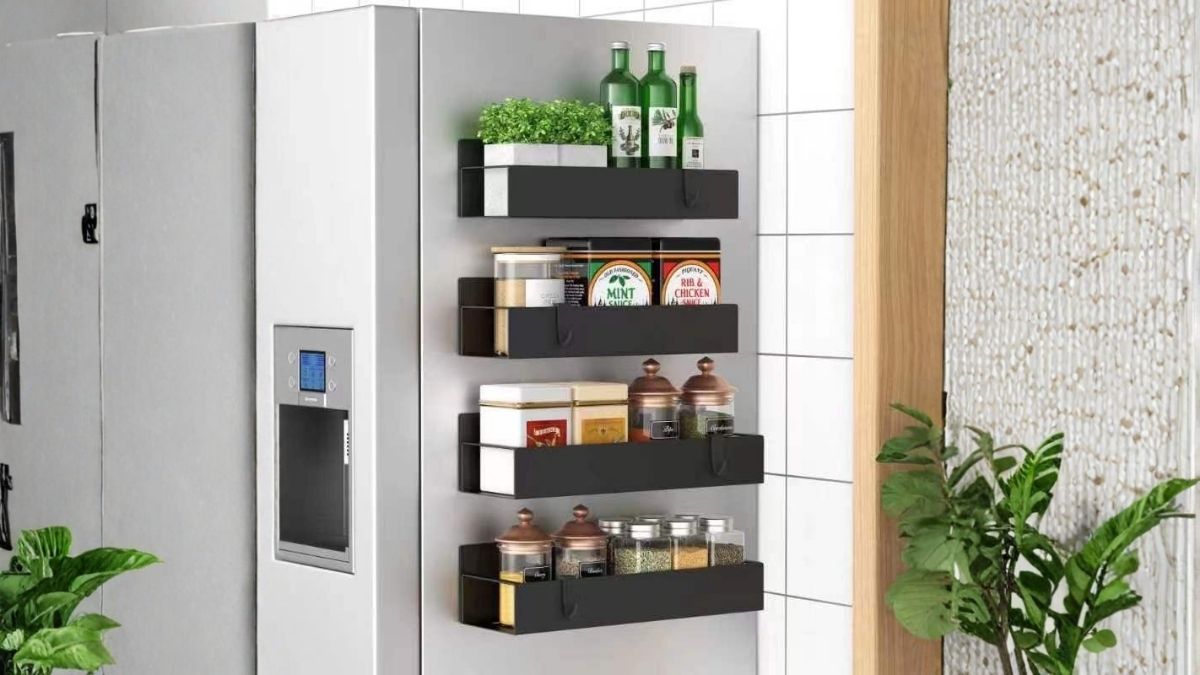 Metal 4 Pack Magnetic Spice Storage Rack Organizer