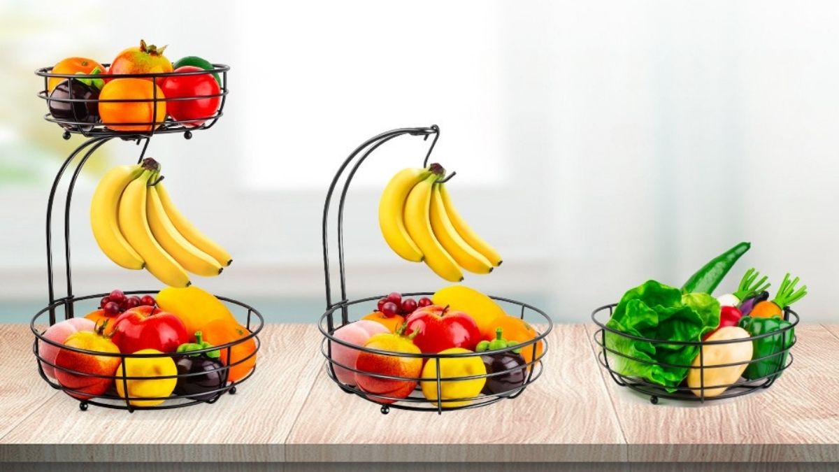 Auledio Iron 2-Tier Countertop Fruit Vegetables Basket Bowl Storage