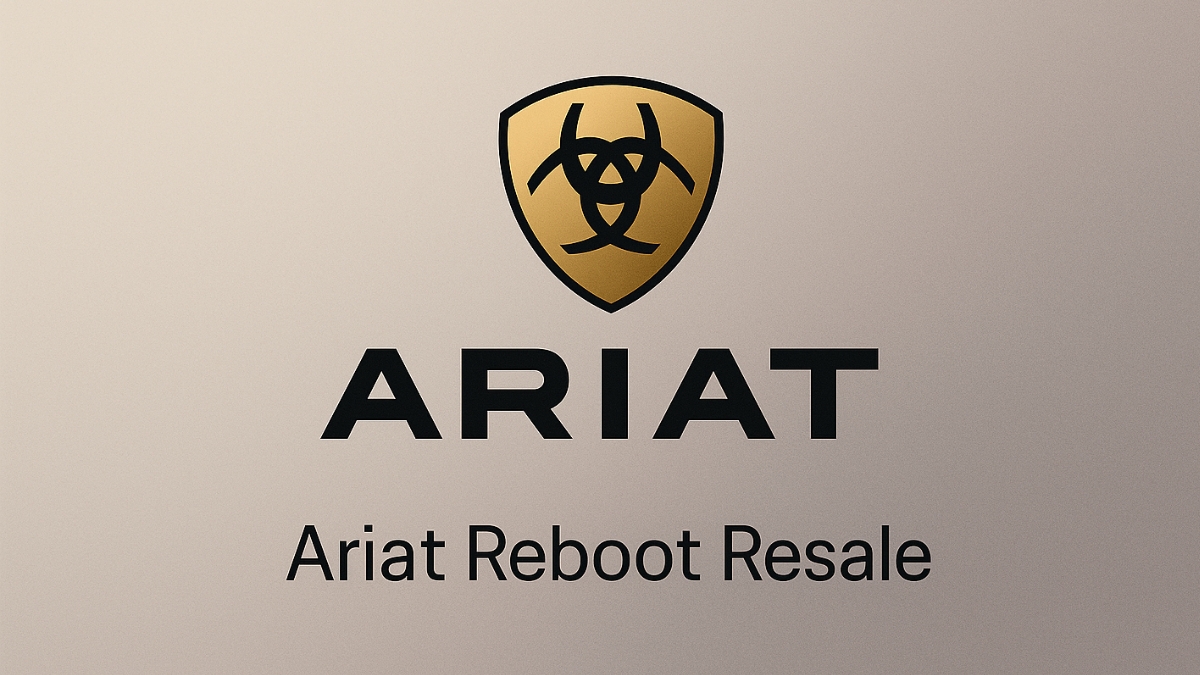Ariat Reboot Resale logo featuring the gold Ariat shield emblem above the brand name on a neutral background.