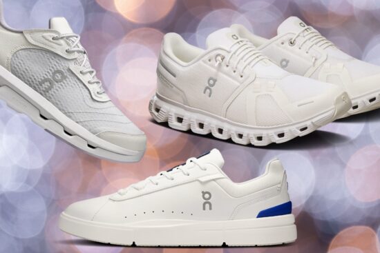 Best On Cloud casual shoes in white, including the Cloud 5, Cloud 6, and On sneakers, displayed on a soft blurred background.