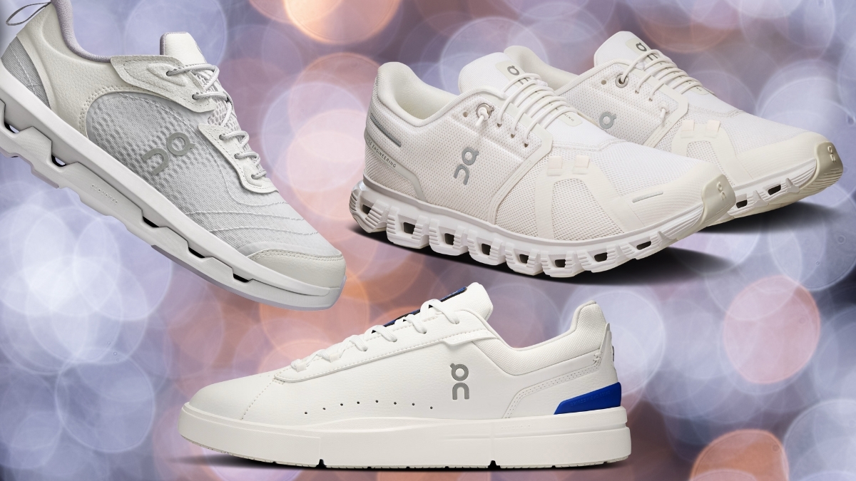 Best On Cloud casual shoes in white, including the Cloud 5, Cloud 6, and On sneakers, displayed on a soft blurred background.