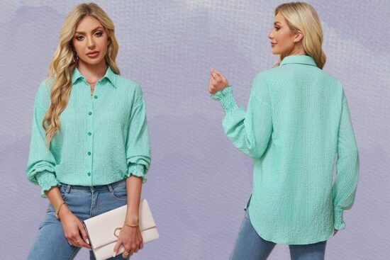 Women's Striped Button Down Shirts Long Sleeve Smocked Cuffed