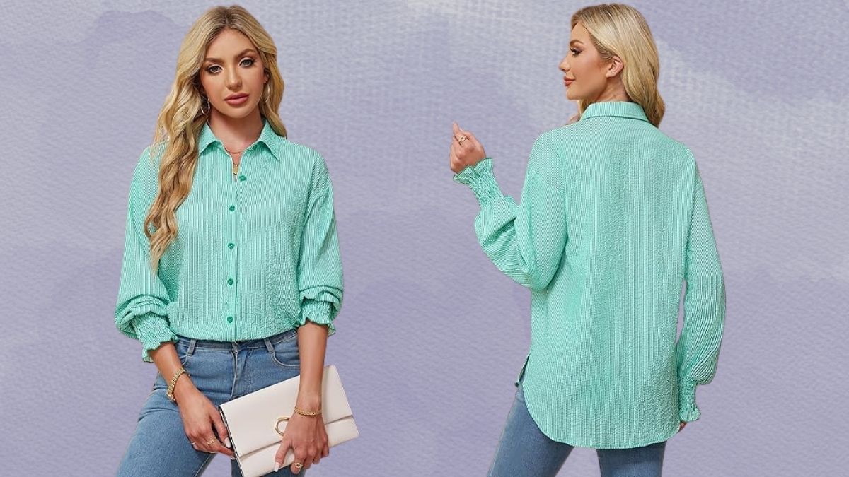 Women's Striped Button Down Shirts Long Sleeve Smocked Cuffed