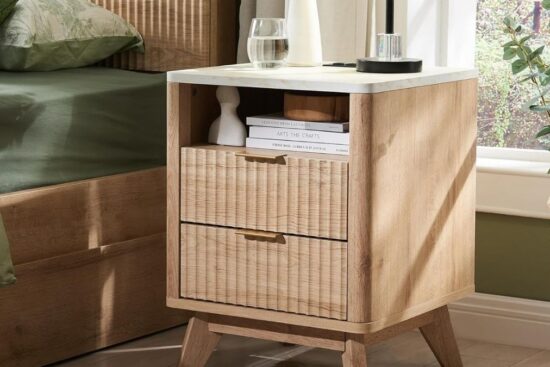 T4TREAM Fluted Nightstand Set of 2: Built-In Charging and Modern Storage for Your Bedroom