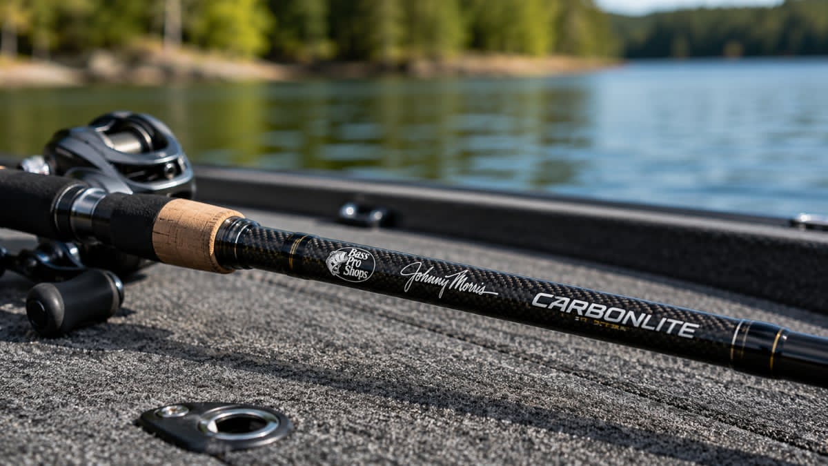 Bass Pro Shops Johnny Morris CarbonLite Rod featuring lightweight RT4 graphite construction for bass fishing